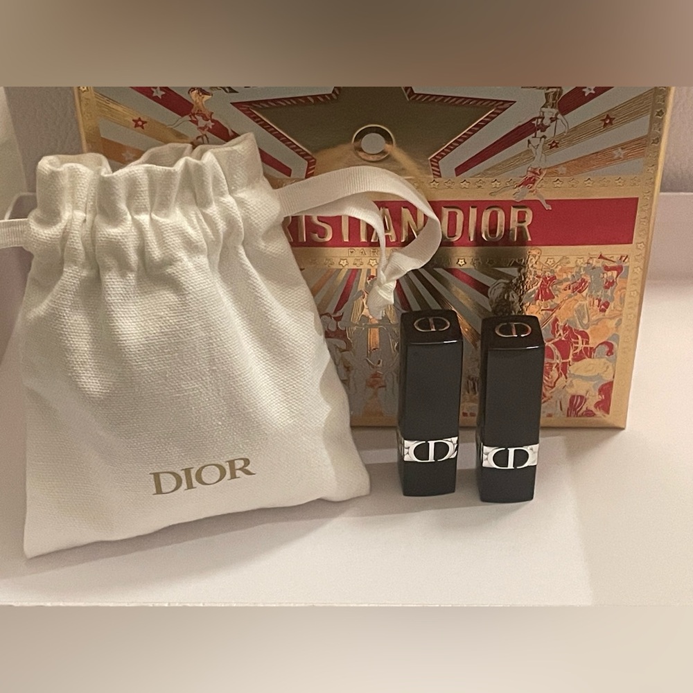 Dior full size  Lipstick Duo with White Drawstring Pouch